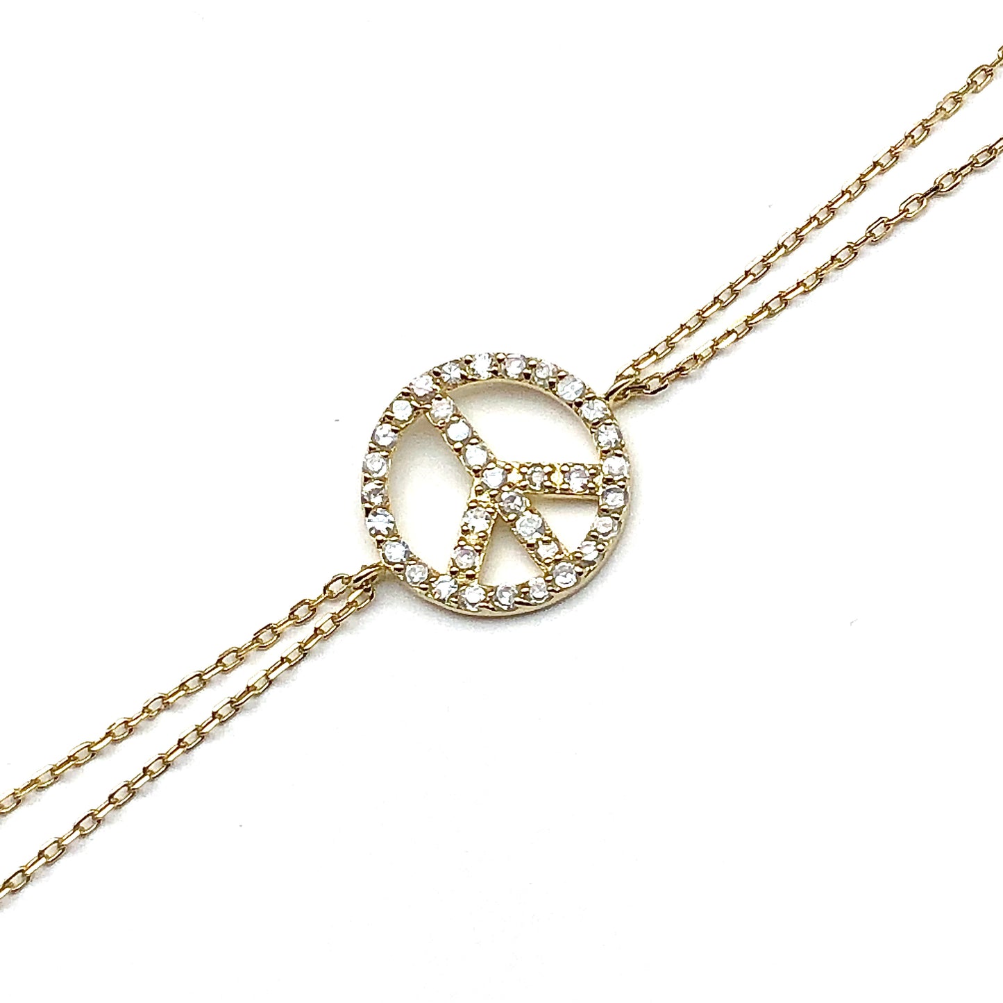 Blingschlingers Jewelry - Bracelet | Womens Sterling Silver Delicate Two Strand Gold Bracelet | Peace Symbol Jewelry