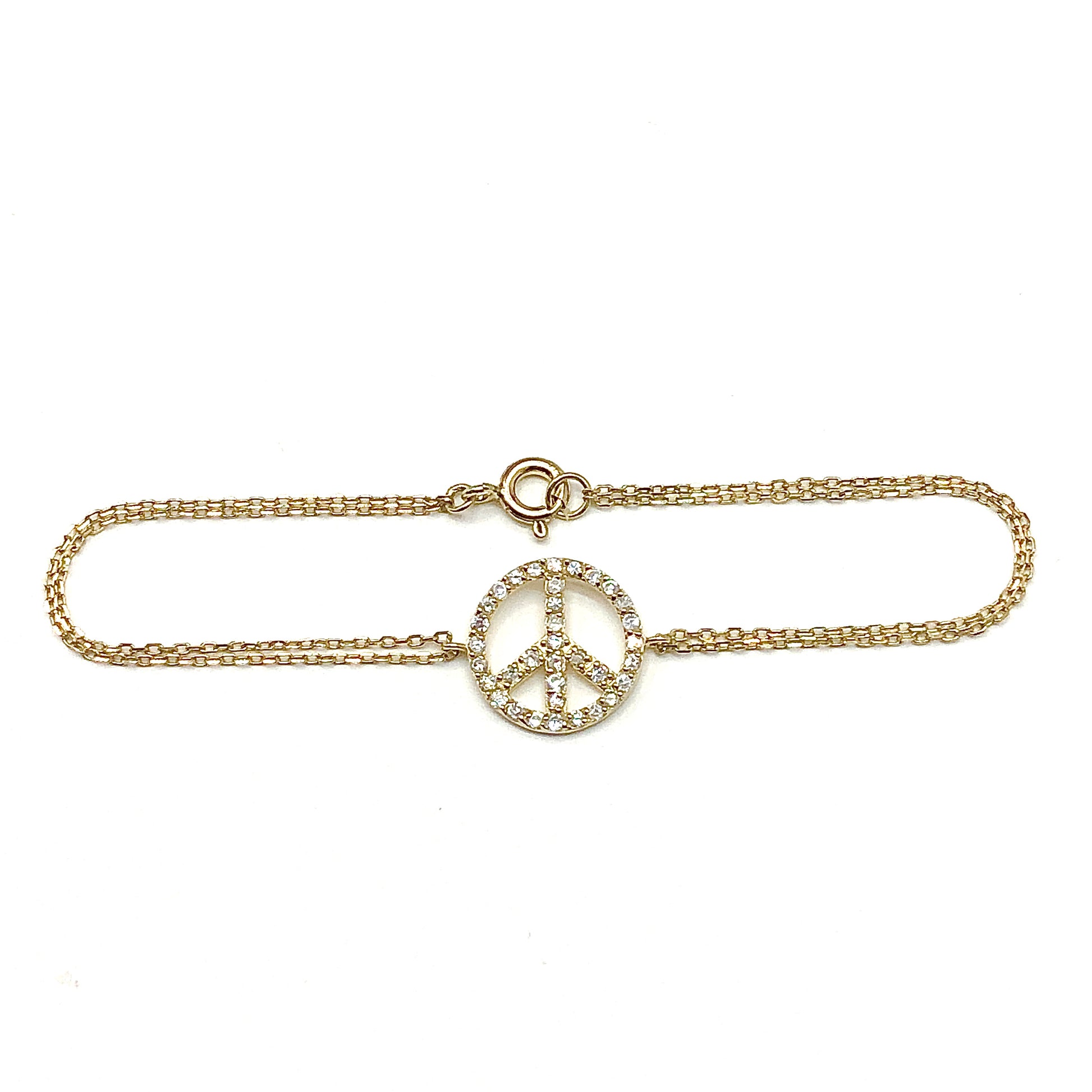 Blingschlingers Jewelry - Bracelet | Womens Sterling Silver Delicate Two Strand Gold Bracelet | Peace Symbol Jewelry