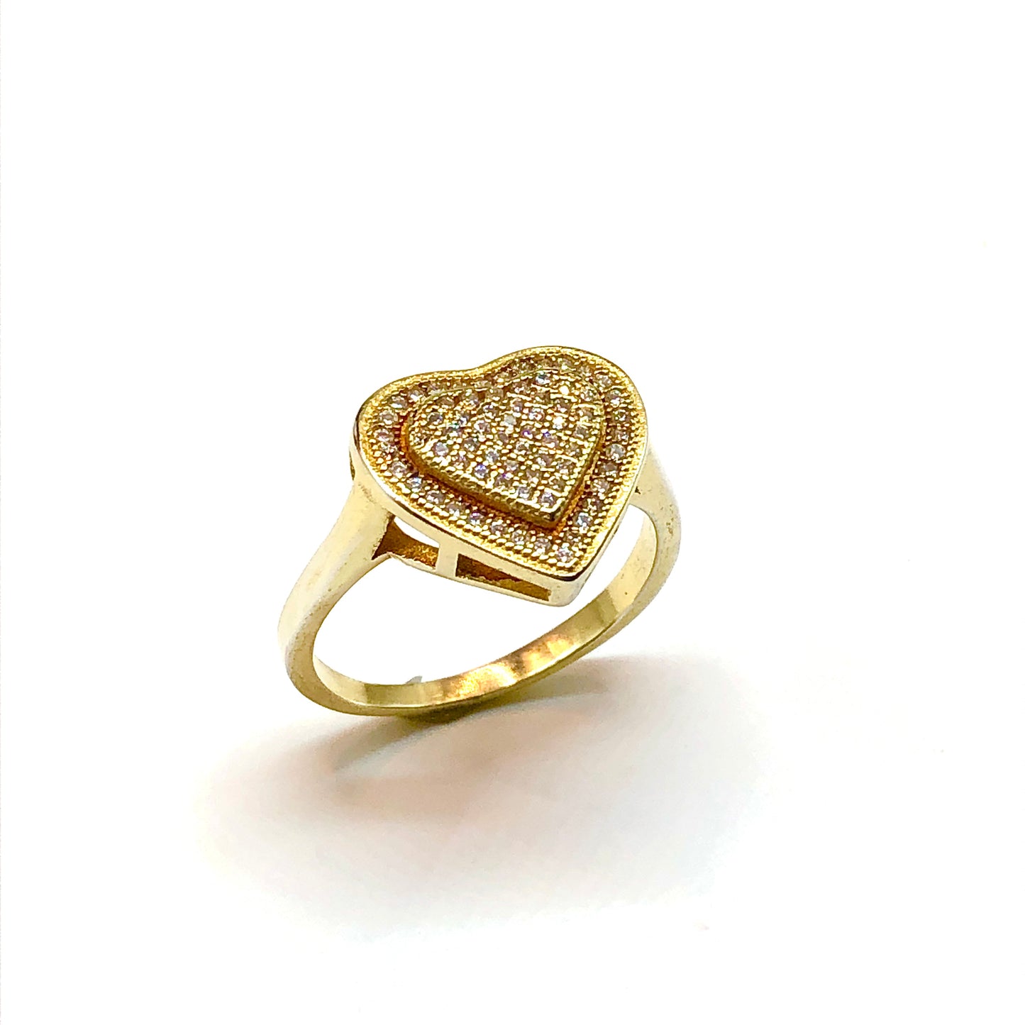 Gold Ring | Gemstone Ring | Womens Glittery Sterling Silver Golden Heart Ring