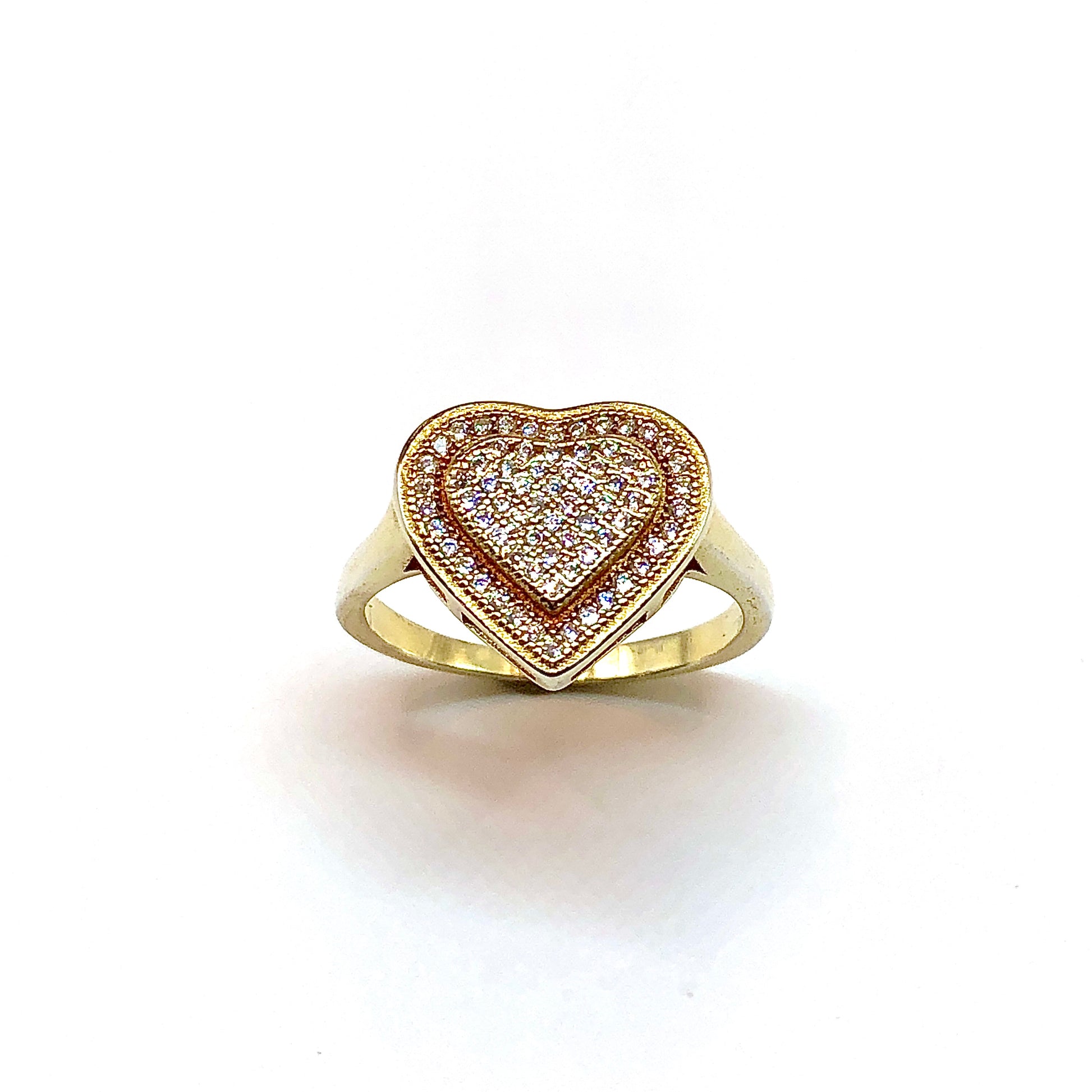 Gold Ring | Gemstone Ring | Womens Glittery 925 Sterling Silver Golden Heart Ring