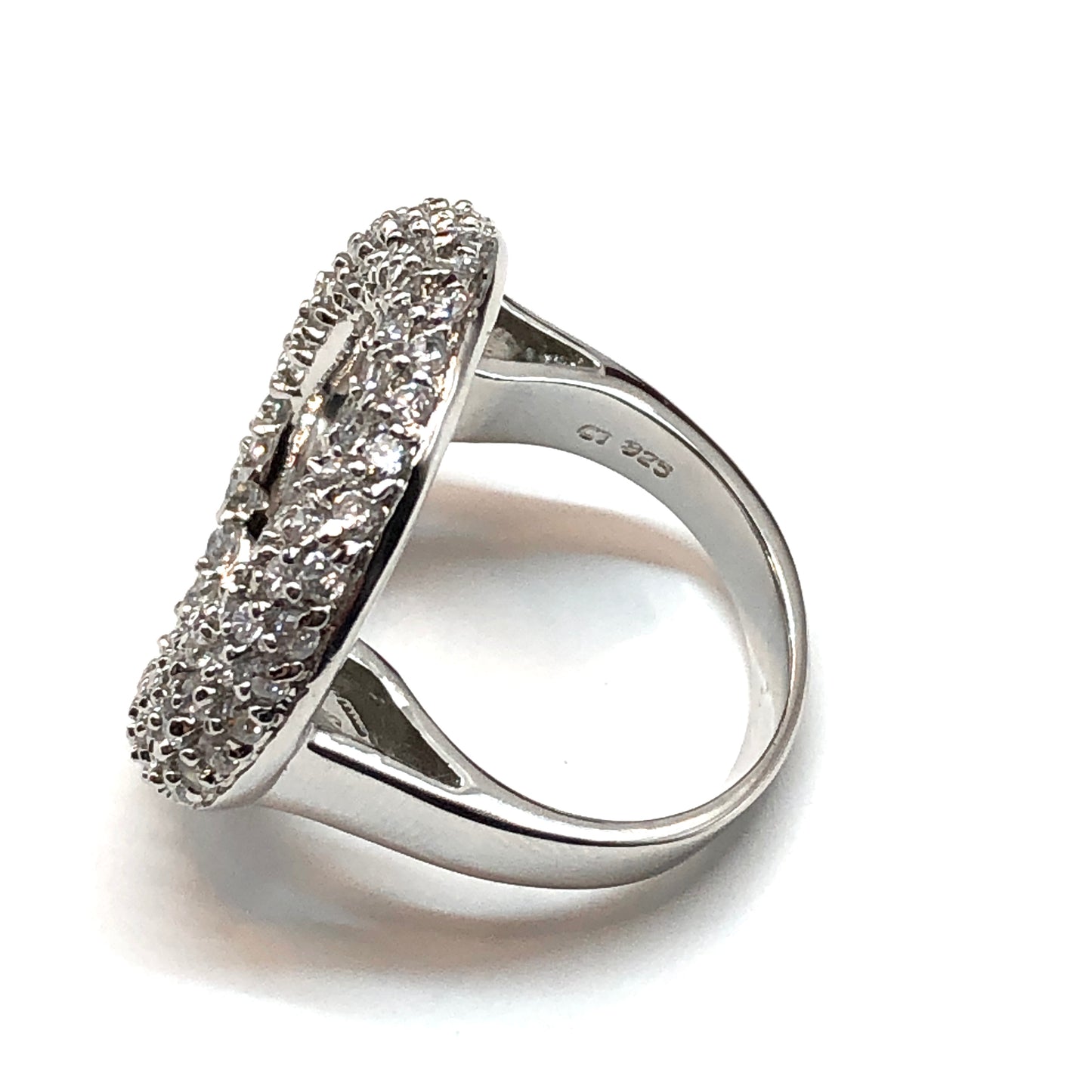 Blingschlingers - Ring | Womens Lux Sterling Silver Bold Oval CZ O Halo Ring