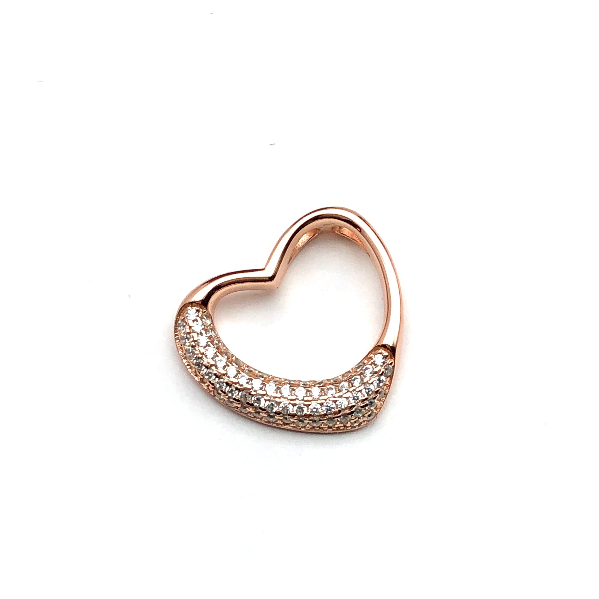 Rose Gold Open Heart Pendant - Sterling Silver | Womens Pink Gold Cubic Zirconia Heart Charm