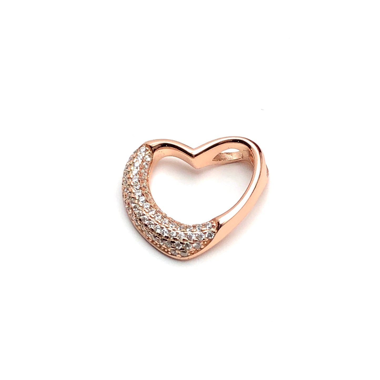 Rose Gold Open Heart Pendant - Sterling Silver | Womens Pink Gold Cubic Zirconia Charm | Gift for GF
