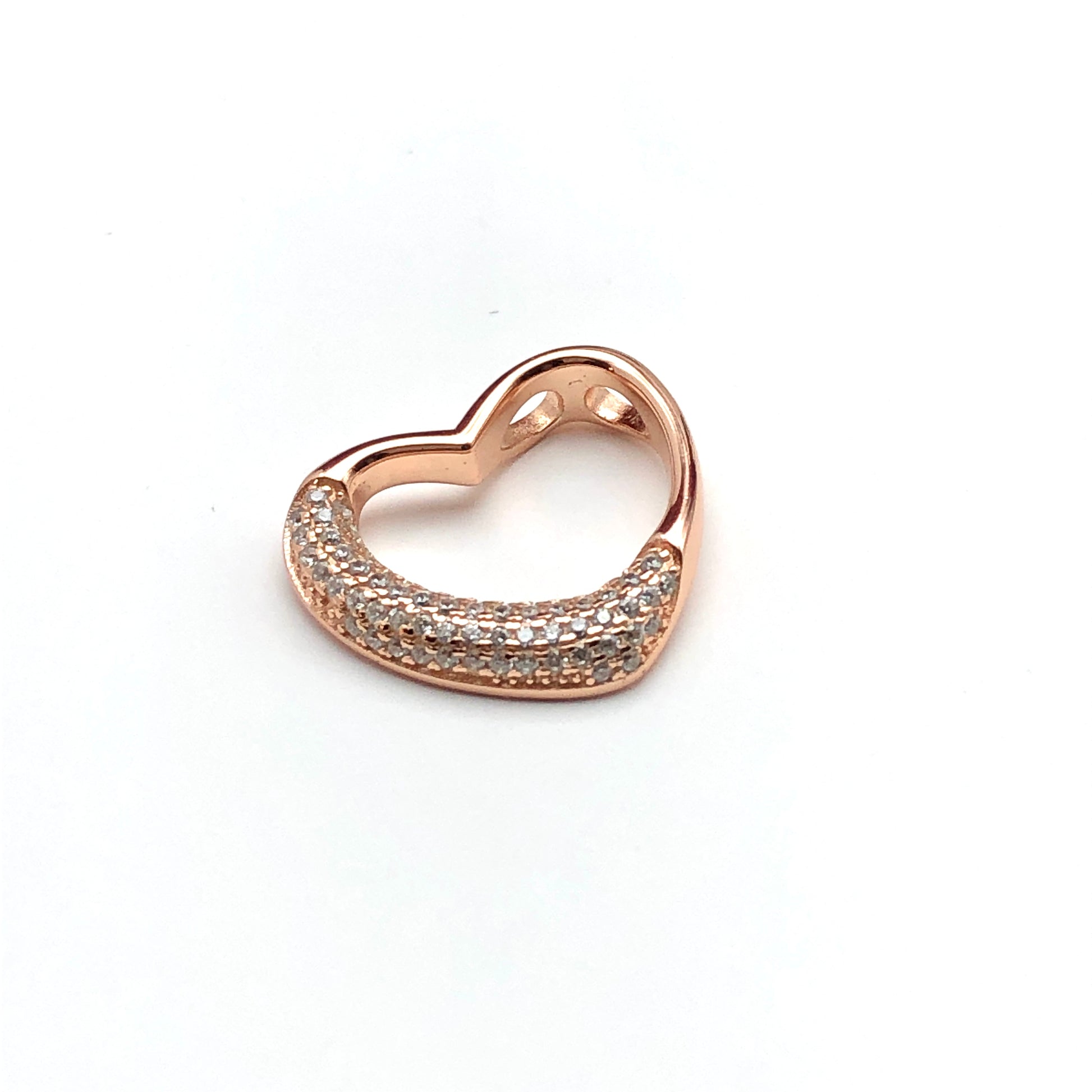 Rose Gold Open Heart Pendant - Sterling Silver | Womens Pink Gold Cubic Zirconia Charm