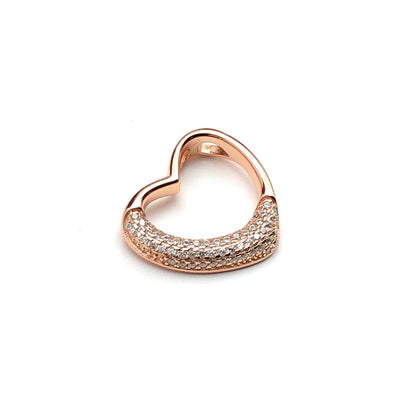 Rose Gold Open Heart Pendant - Sterling Silver | Womens Pink Gold Cubic Zirconia Stone Charm