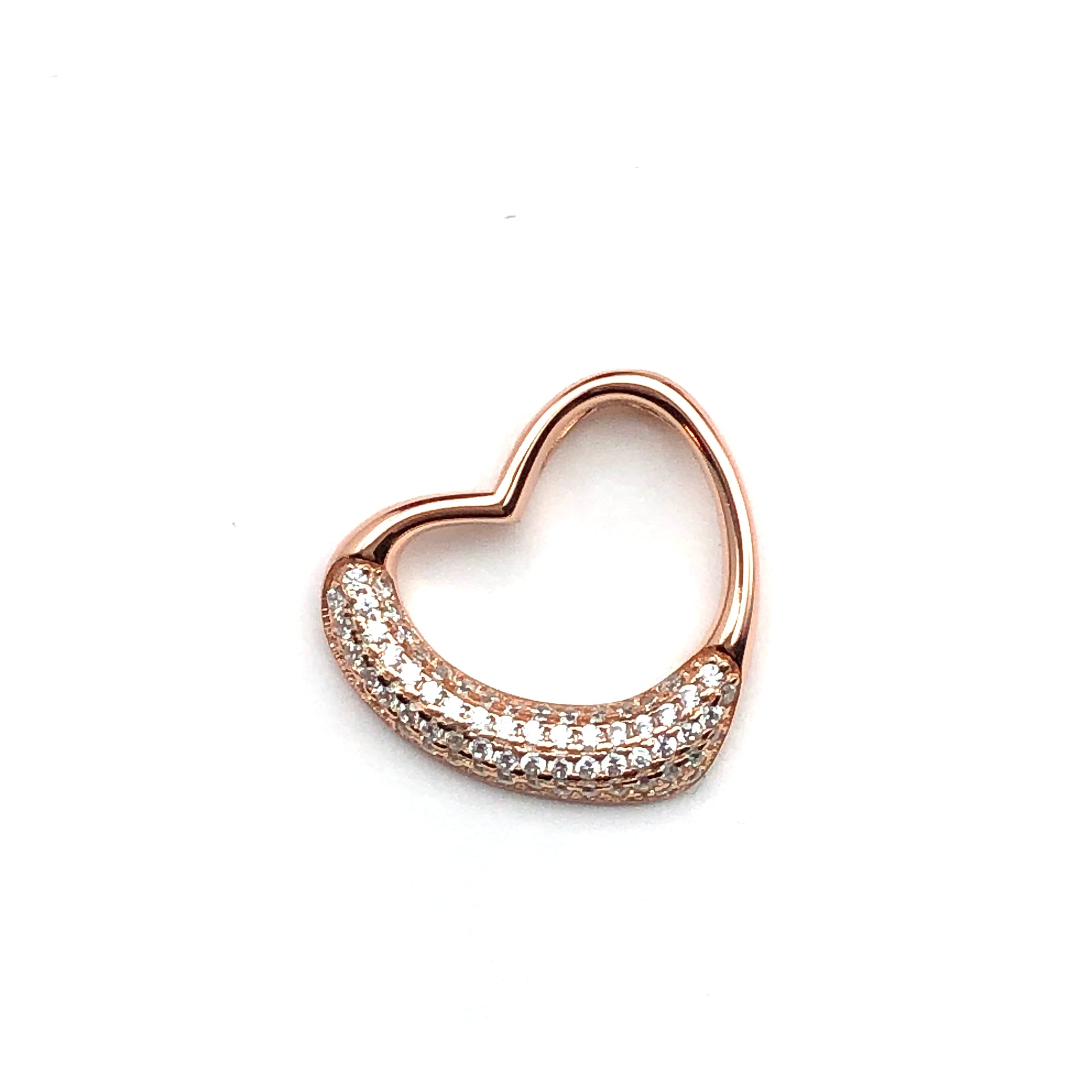 Rose Gold Open Heart Pendant - Sterling Silver | Womens Pink Gold Cubic Zirconia Charm | Inexpensive Gift for Her