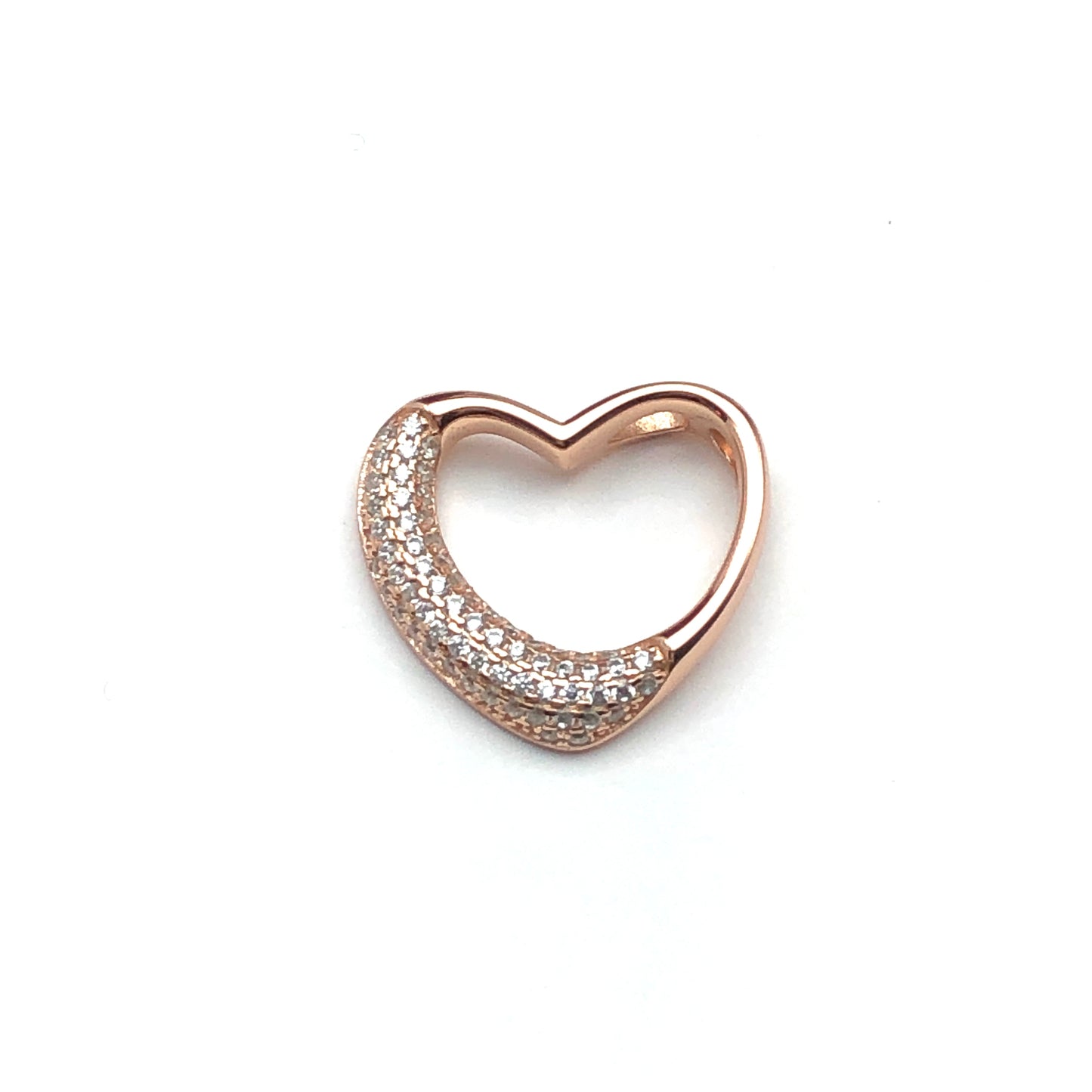 Rose Gold Open Heart Pendant - Sterling Silver | Womens Pink Gold Cubic Zirconia Charm | Gift for Her