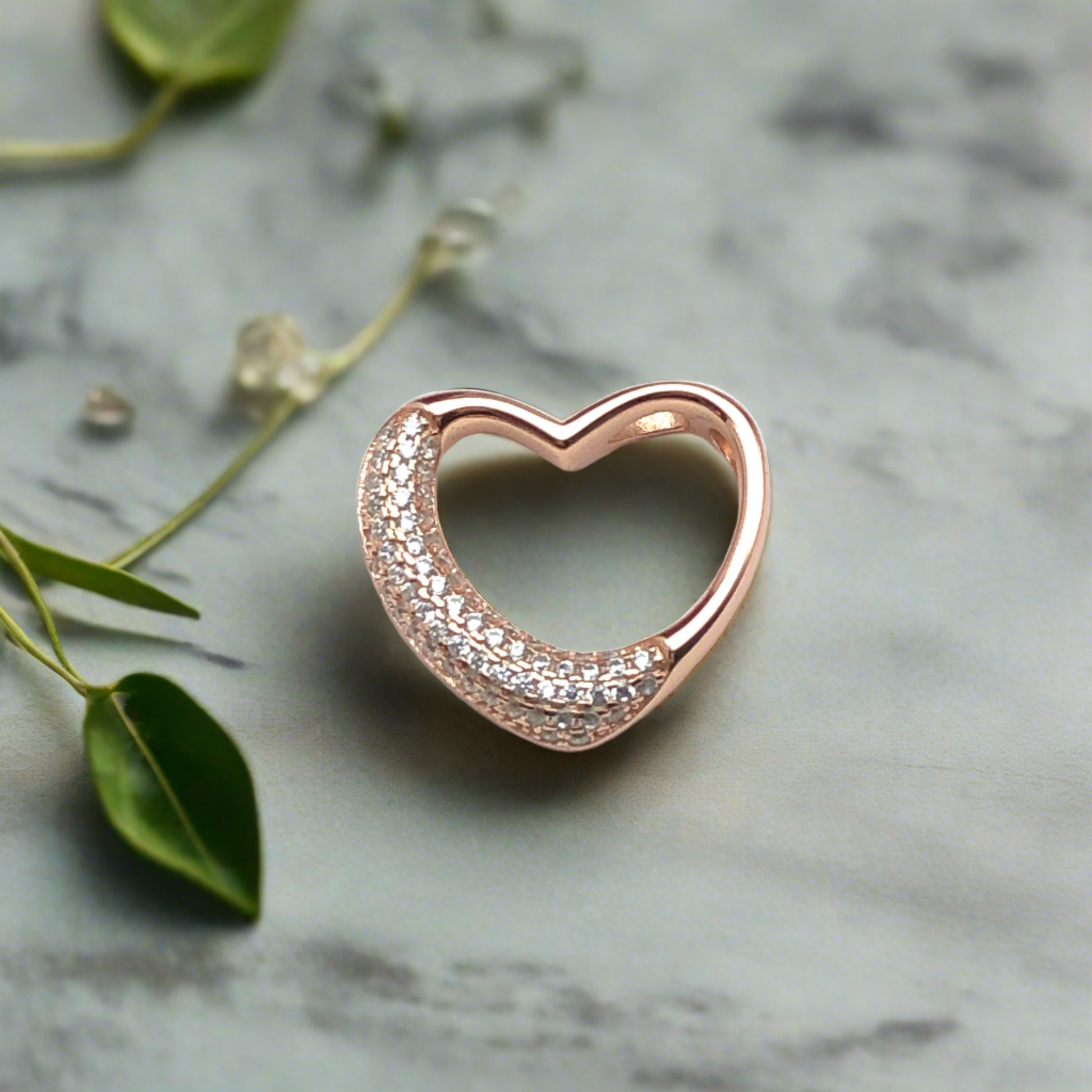Radiant Rose Gold Open Heart Pendant - Sterling Silver