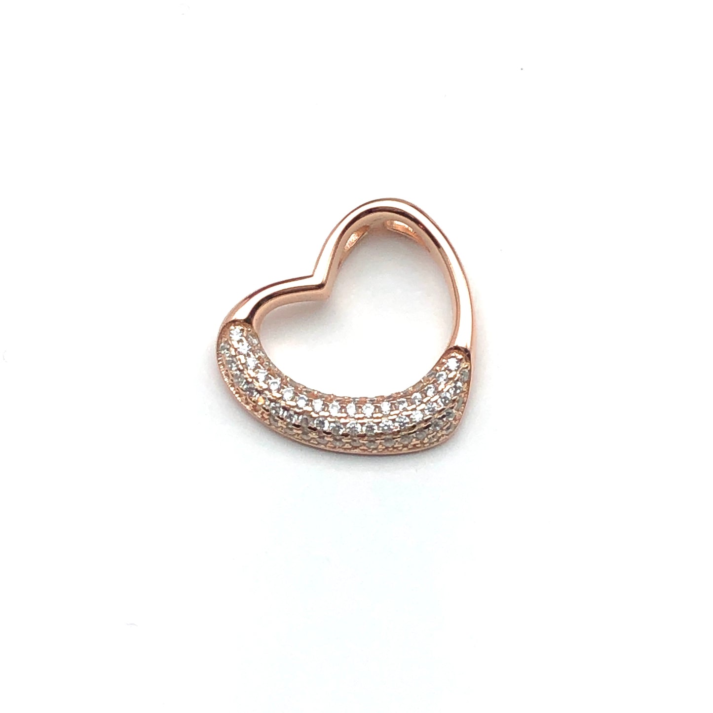 Rose Gold Open Heart Pendant - Sterling Silver | Womens Pink Gold Cubic Zirconia Charm