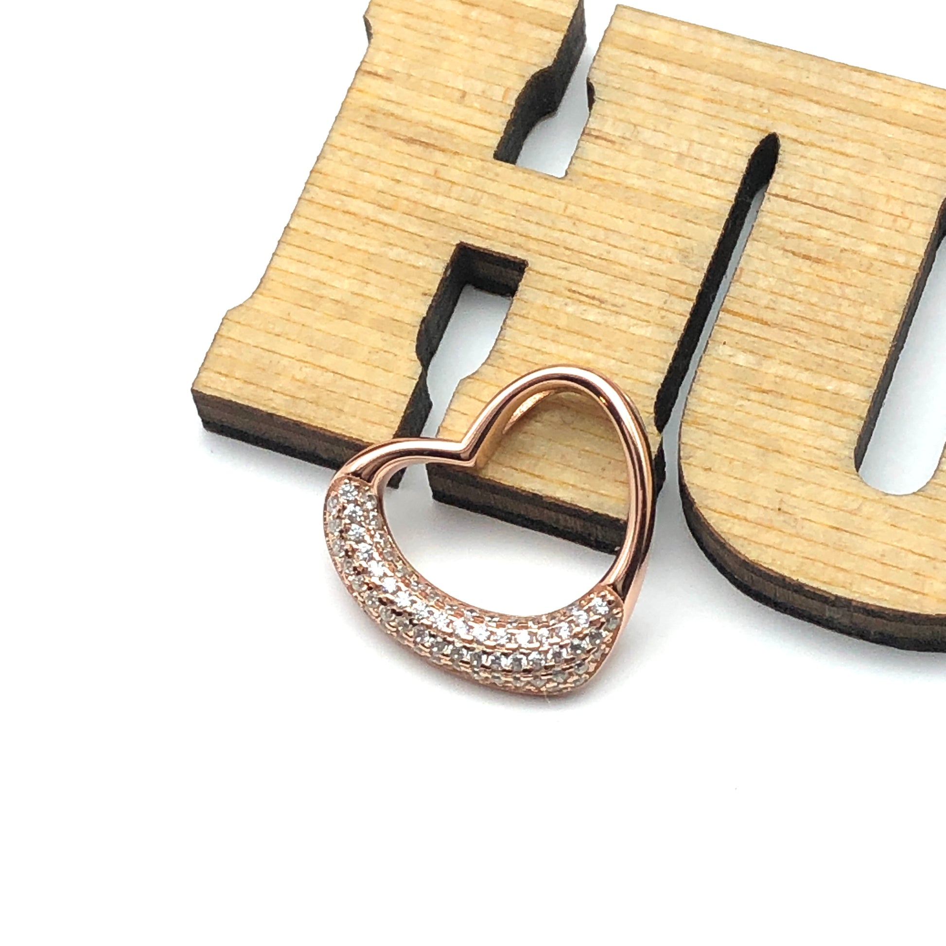 Rose Gold Open Heart Pendant - Sterling Silver | Womens Pink Gold Cubic Zirconia Charm | GF Gift
