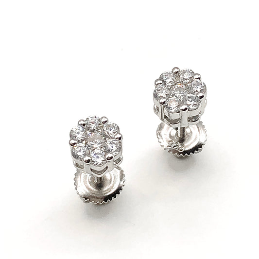 Earrings - Sterling Silver Sparkly Cluster Stud Earrings | Screw Back Post Earrings