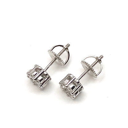 Earrings - Sterling Silver Sparkly Cluster Stud Earrings | Screw Back Post Earrings for Men Women