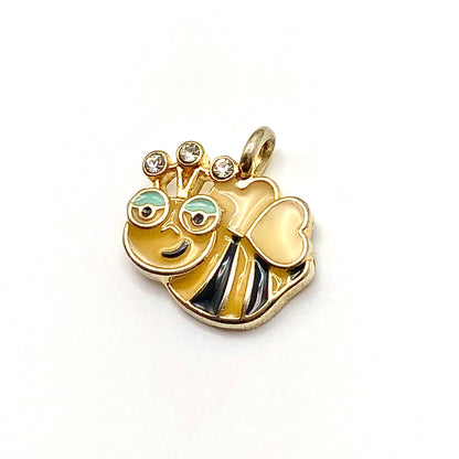 Pendant - Kids Cute Golden Busy Bee Pendant - Black Yellow Honey Bee Charm