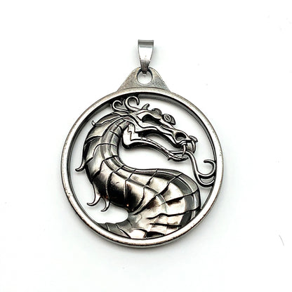 Pendant - Men's Edgy Style Oxidized Carbon Mythical Dragon Medallion Pendant | Estate Jewelry | Snake Pendant