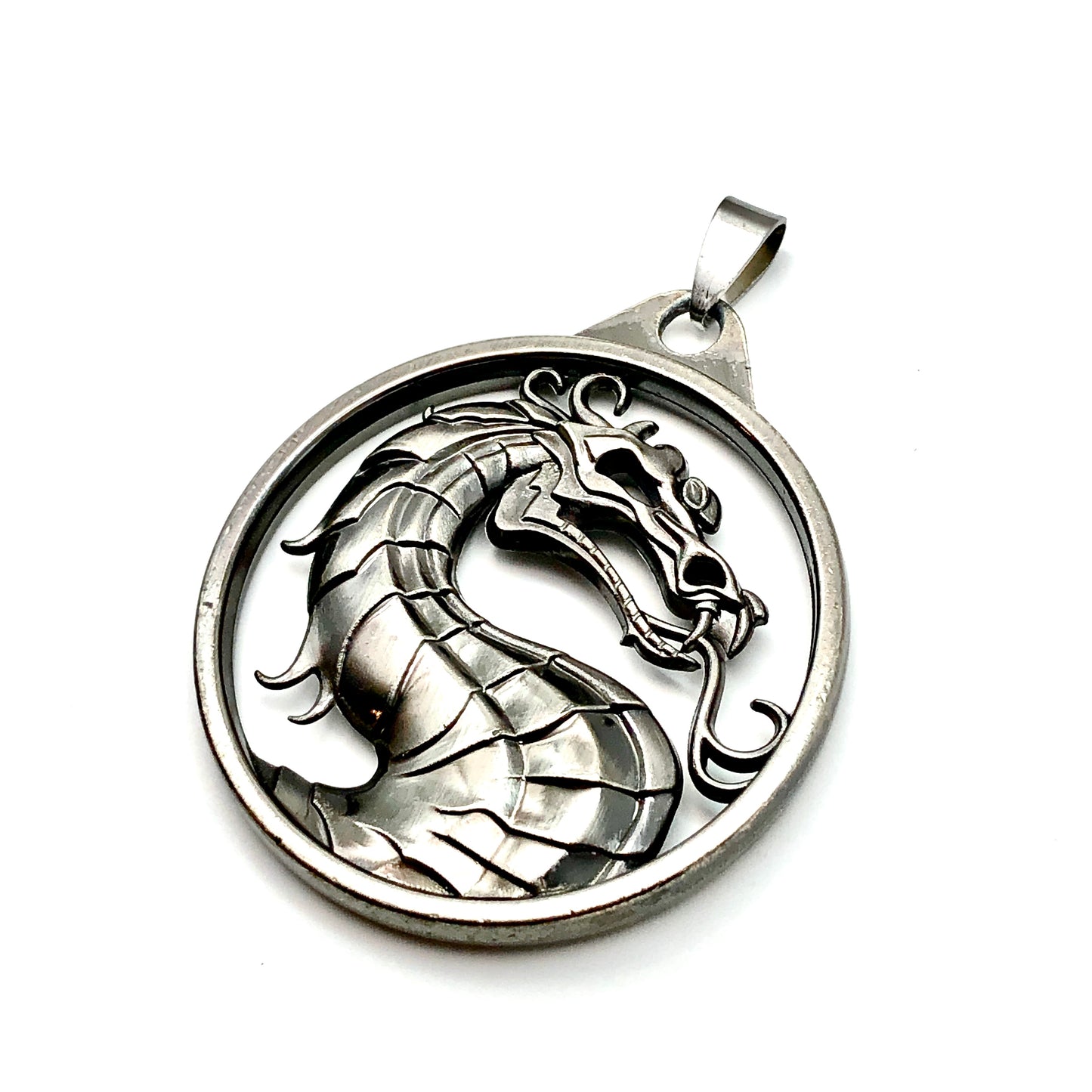 Pendant - Men's Edgy Style Oxidized Carbon Mythical Dragon Medallion Pendant | Estate Jewelry | Snake Pendant