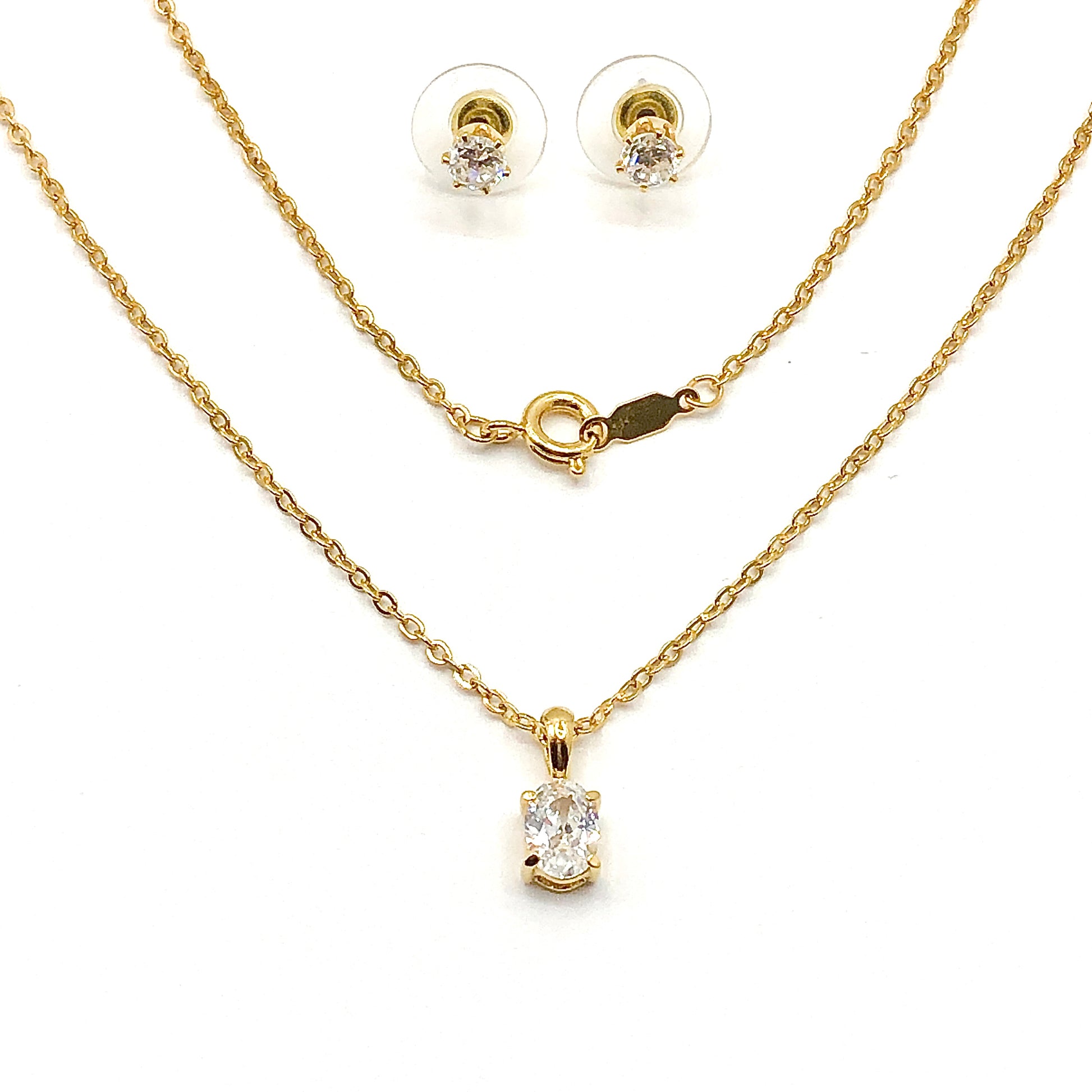 Jewelry Bundle - Womens Golden Sparkly Cubic Zirconia Earrings & Pendant Necklace set