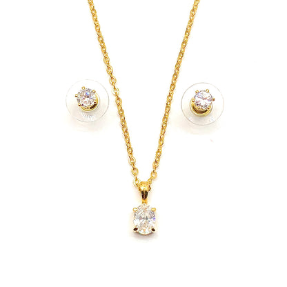 Jewelry Bundle - Womens Golden Sparkly Cubic Zirconia Earrings & Pendant Necklace set