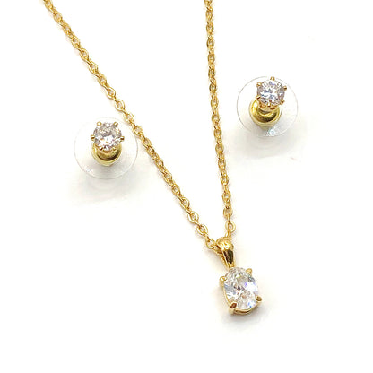 Jewelry Bundle - Womens Golden Sparkly Cubic Zirconia Earrings & Pendant Necklace set