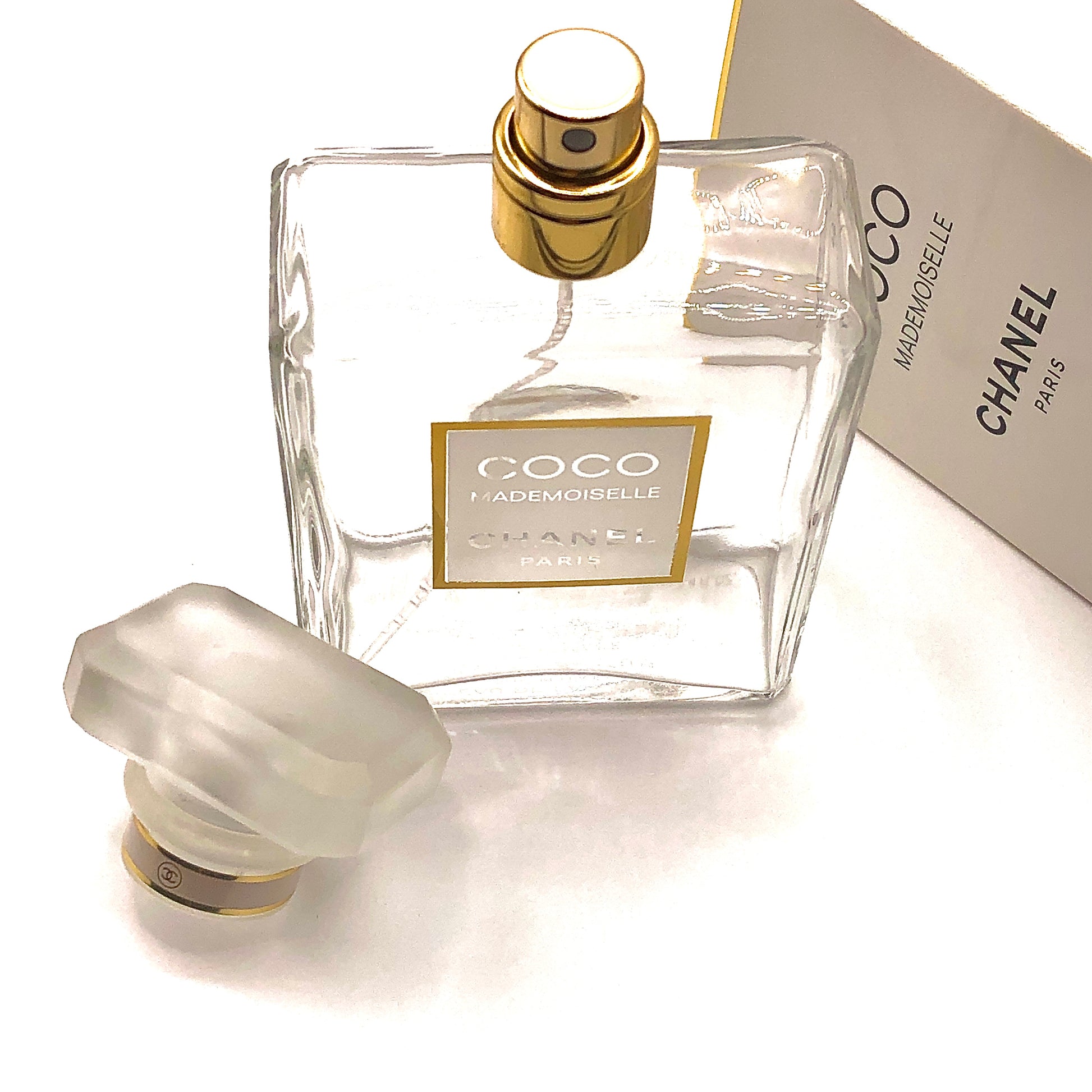 4 Empty Chanel CoCo Mademoiselle Perfume Bottles 3.4oz Movie Props - Fragrance Store Display Decor