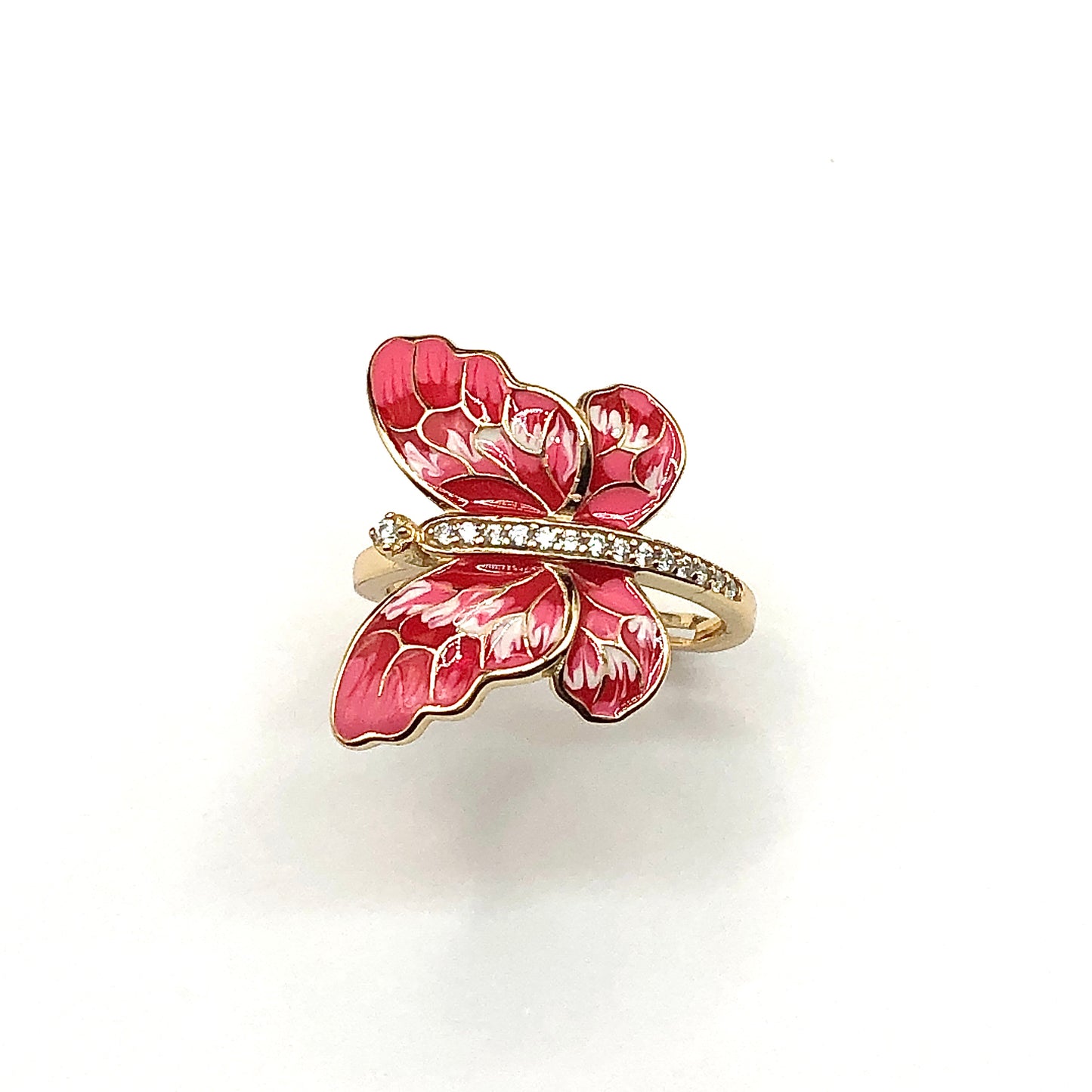 Pink Butterfly Ring - Womens Stunning Gold Sterling Silver Enamel Monarch Ring - Blingschlingers