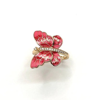 Pink Butterfly Ring - Womens Stunning Gold Sterling Silver Enamel Monarch Ring - Blingschlingers