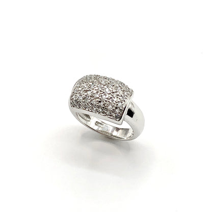 Ring - Womens Sterling Silver Dome Top Glittering Pave Cubic Zirconia Ring - Size 5.75 Gemstone Ring- Cocktail Ring
