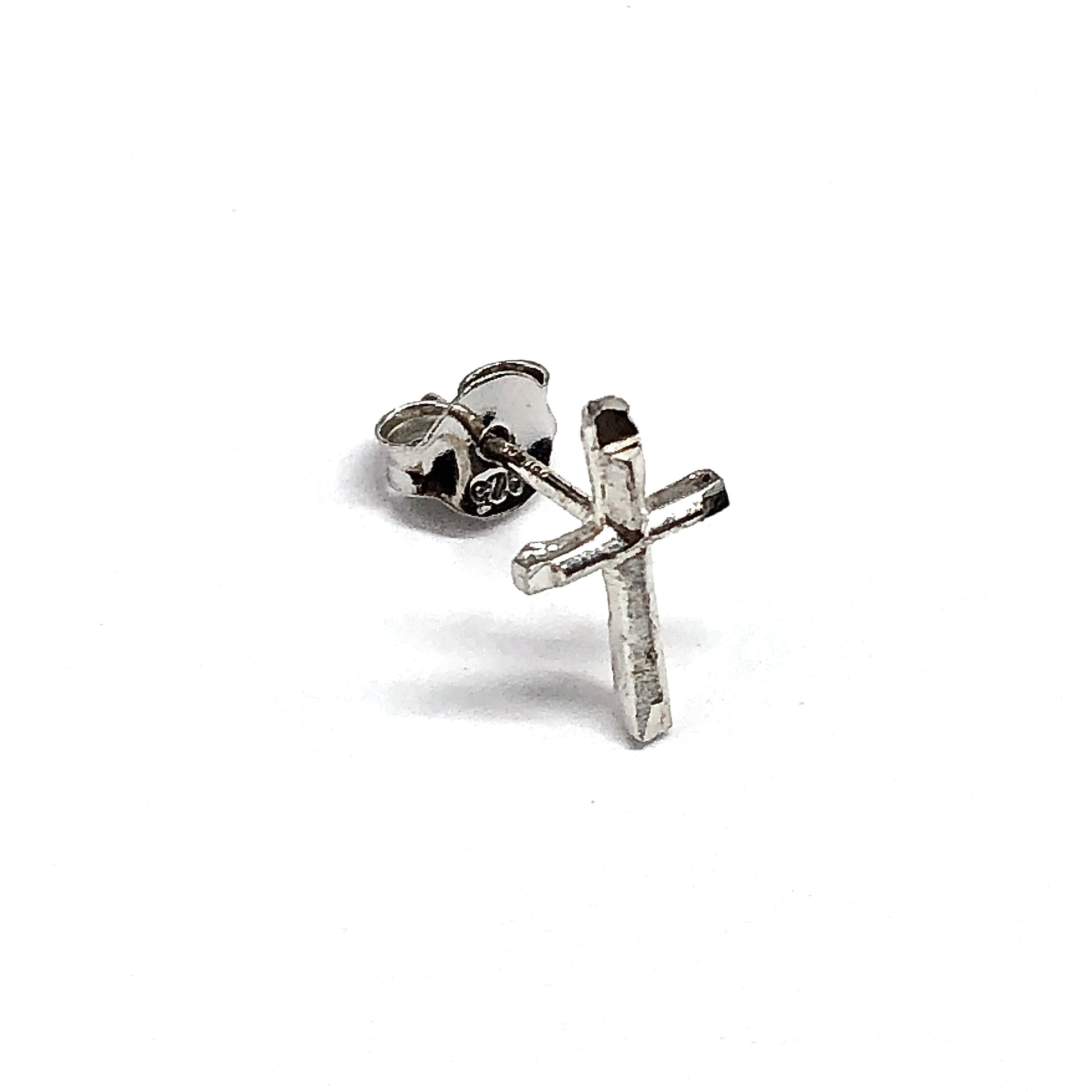 Single Earring - Mens Womens Sterling Silver Tiny Cross Stud Earring