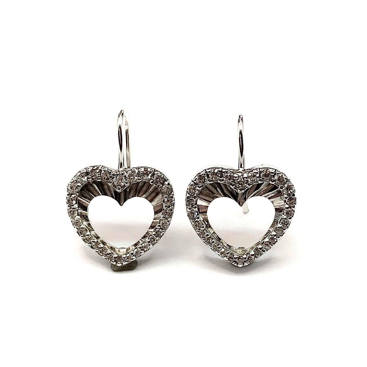 Earrings - Womens Sterling Silver Cubic Zirconia Stone Earrings - Open Heart Style Short Drop Earrings - Affordable ✔✔
