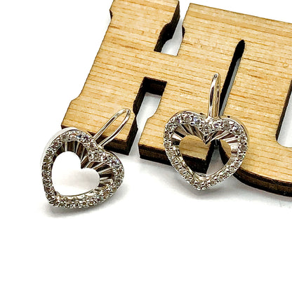 Earrings - Womens Sterling Silver Cubic Zirconia Stone Earrings - Open Heart Style Short Drop Earrings - Affordable ✔✔