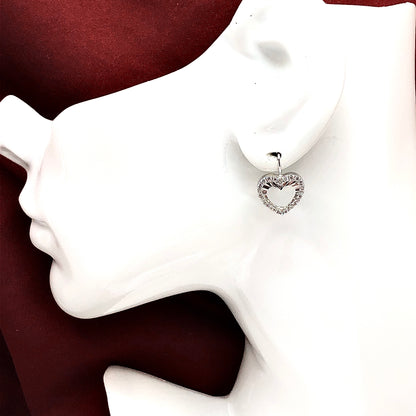 Sterling Silver Cubic Zirconia Open Heart Style Short Drop Earrings