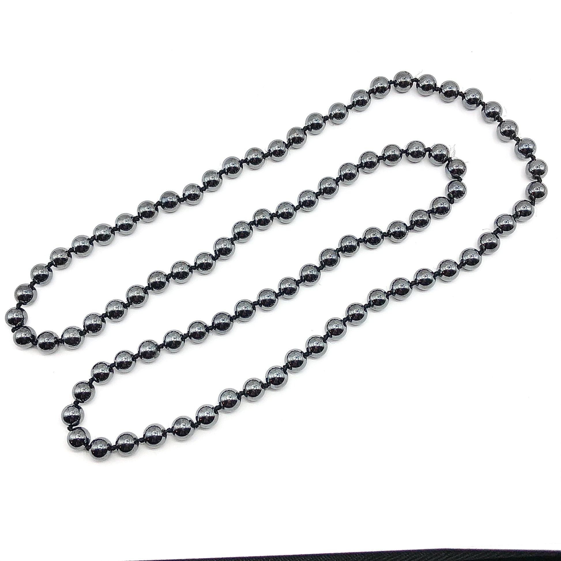Stone Necklace, 32" Metallic Black 8mm Round Magnetoplumbite Hematite Bead Necklace