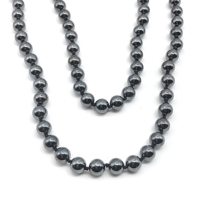 Stone Bead Necklace, 32" Metallic Black 8mm Round Magnetoplumbite Hematite Bead Necklace