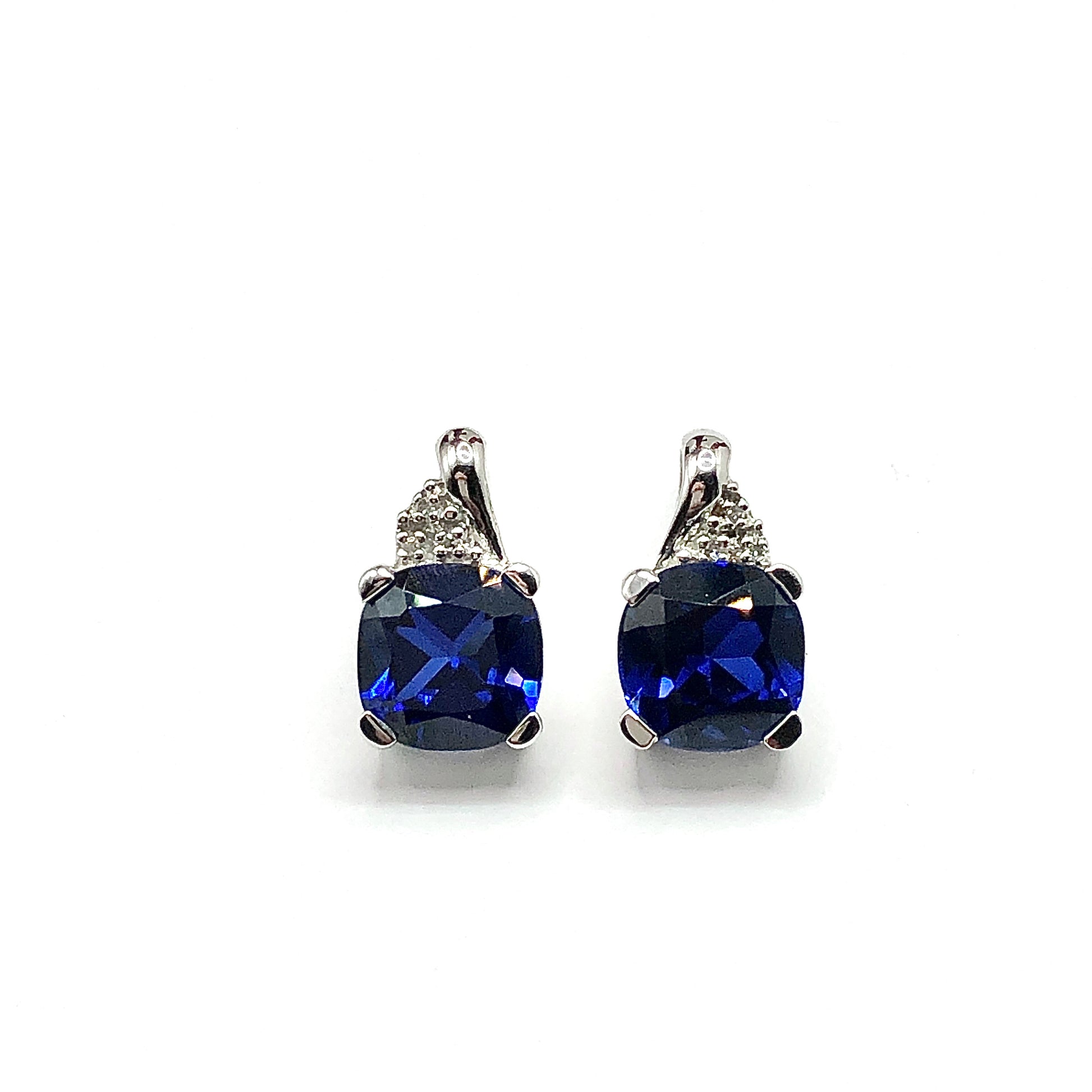 Womens 10k White Gold Royal Blue Sapphire Diamond Earrings - Drop Earrings - Affordable ✅ Jewelry