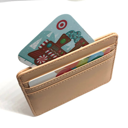 Slim Wallet, Mens Womens Small Blush Camel Tan 4in Faux Leather Thin Wallet / Credit Card Holder