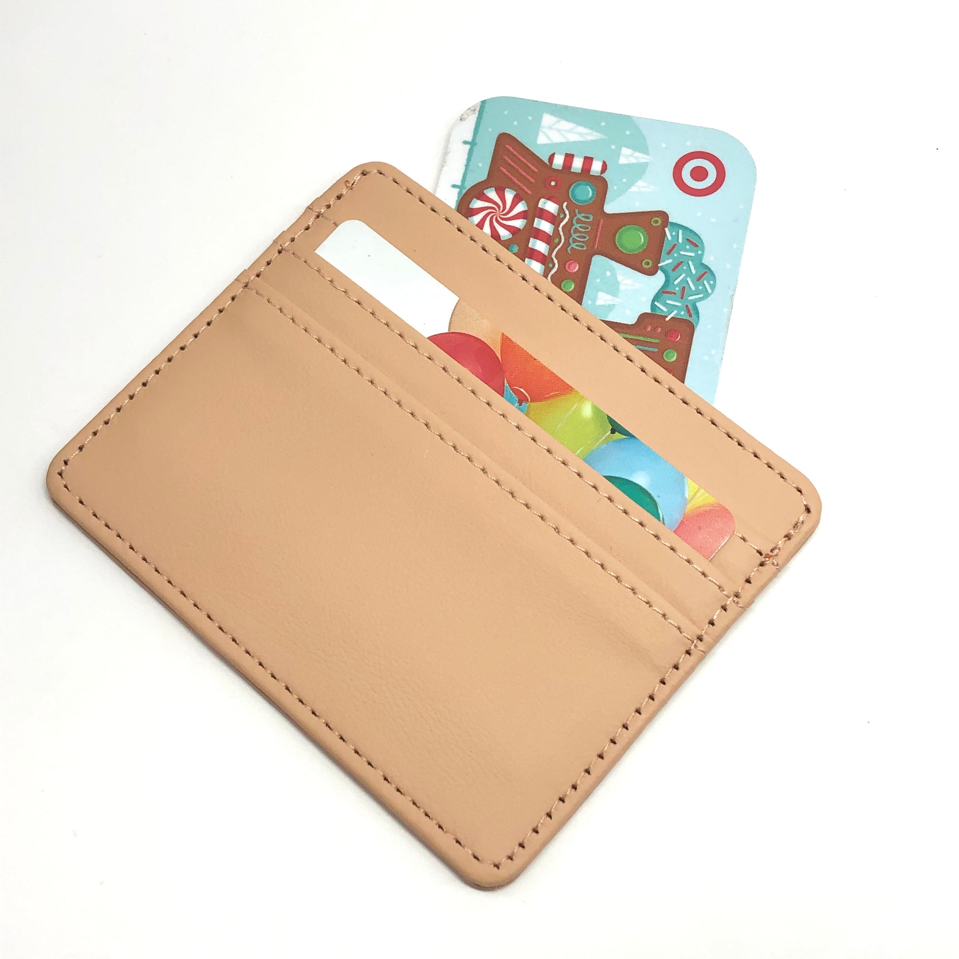 Slim Wallet, Small Camel Tan 4in Faux Leather Thin Wallet / Credit Card Holder - Blingschlingers