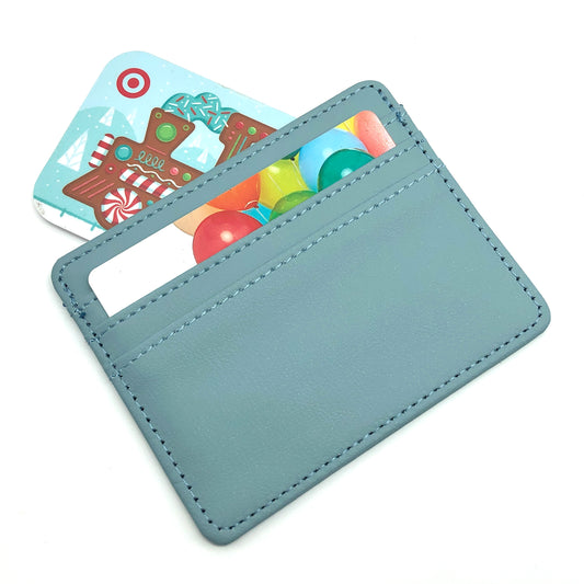 Minimalist Wallet, Womens Accessory, Soft Blue Faux Leather Slim Style Slot Wallet / Credit Card Holder