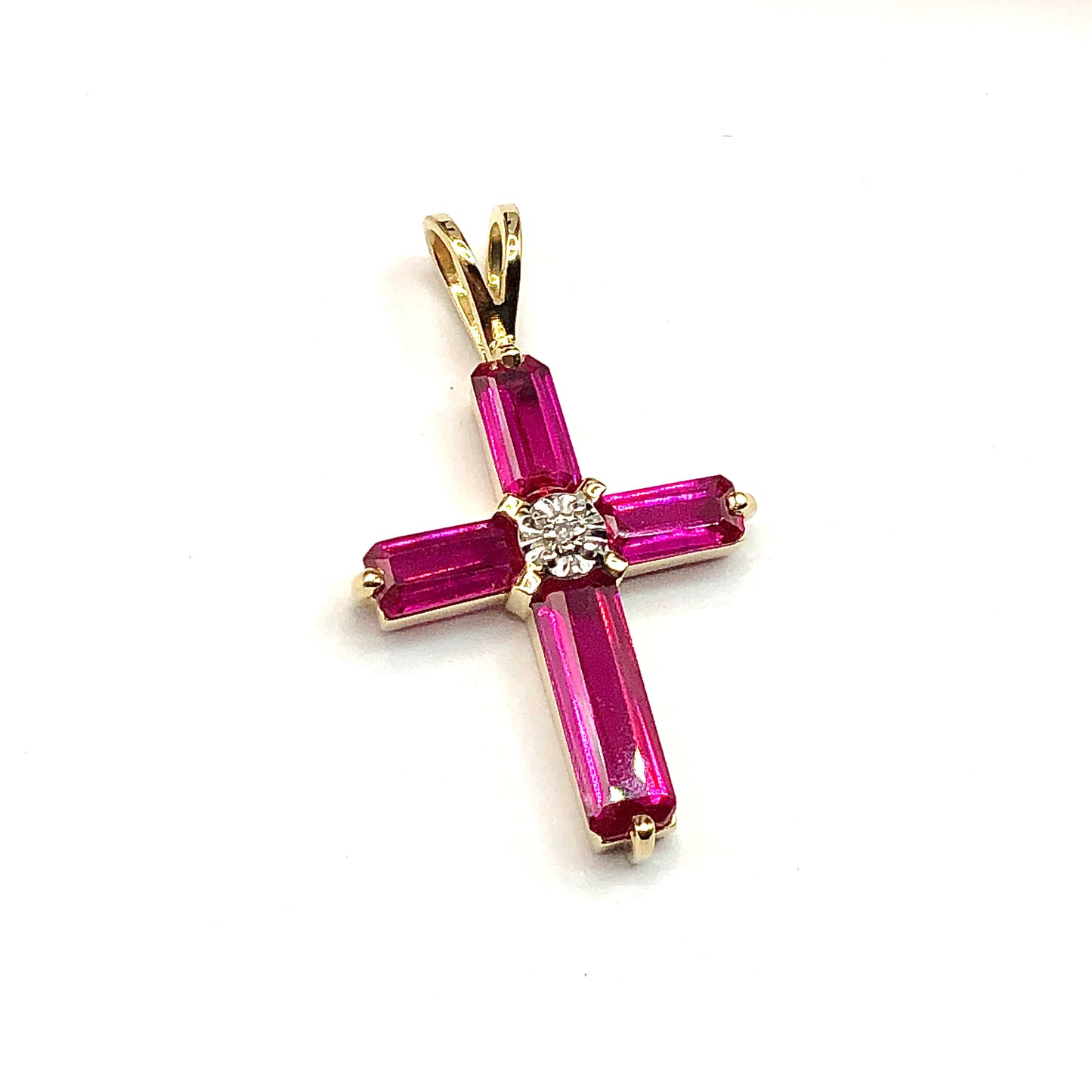 Cross Pendant - Mens Womens 10k Gold Stunning Ruby Diamond Crucifix Pendant - Gemstone Pendant