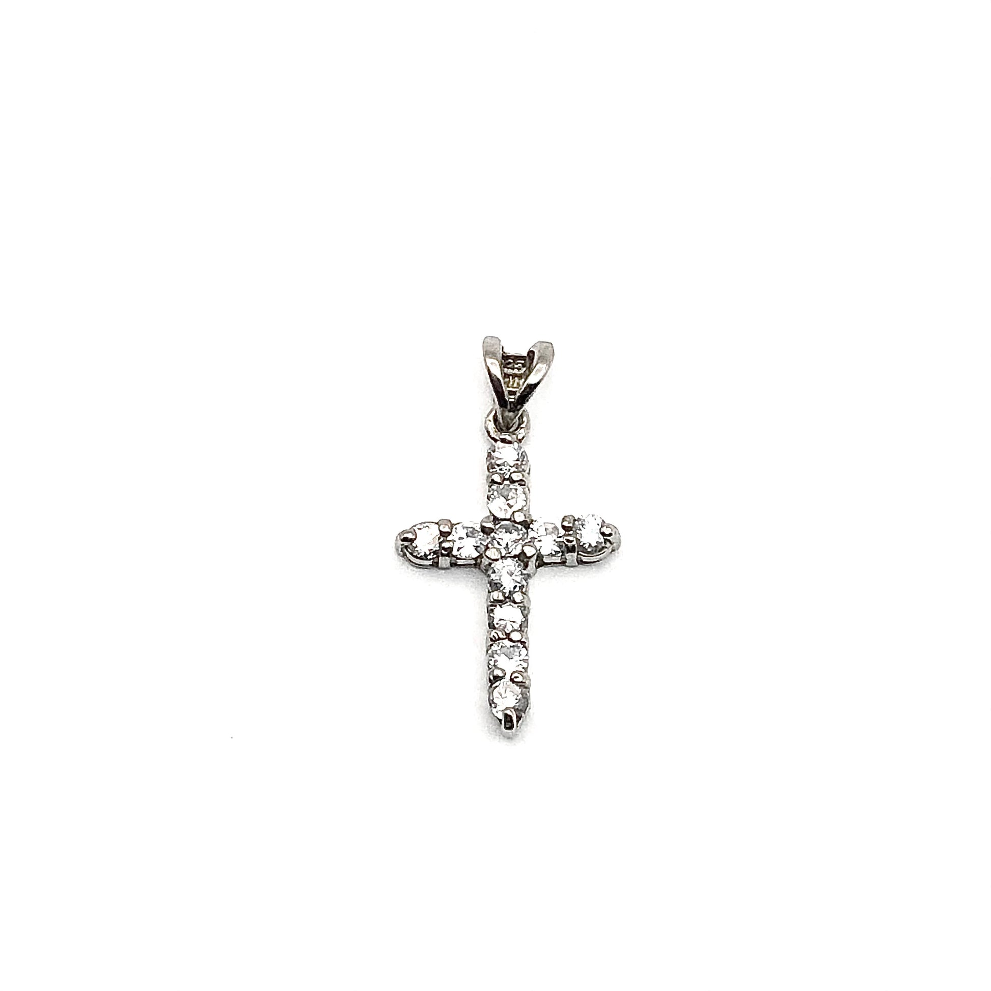 Cross Pendant Silver, Sparkling White Cubic Zirconia Stone Sterling Silver Cross Pendant - Estate Jewelry
