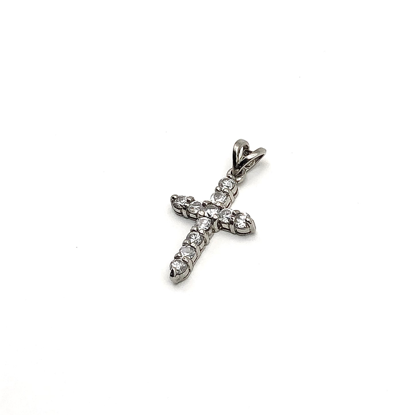 Cross Pendant Silver, Sparkling White Cubic Zirconia Stone Sterling Silver Cross Pendant - Estate Religious Jewelry