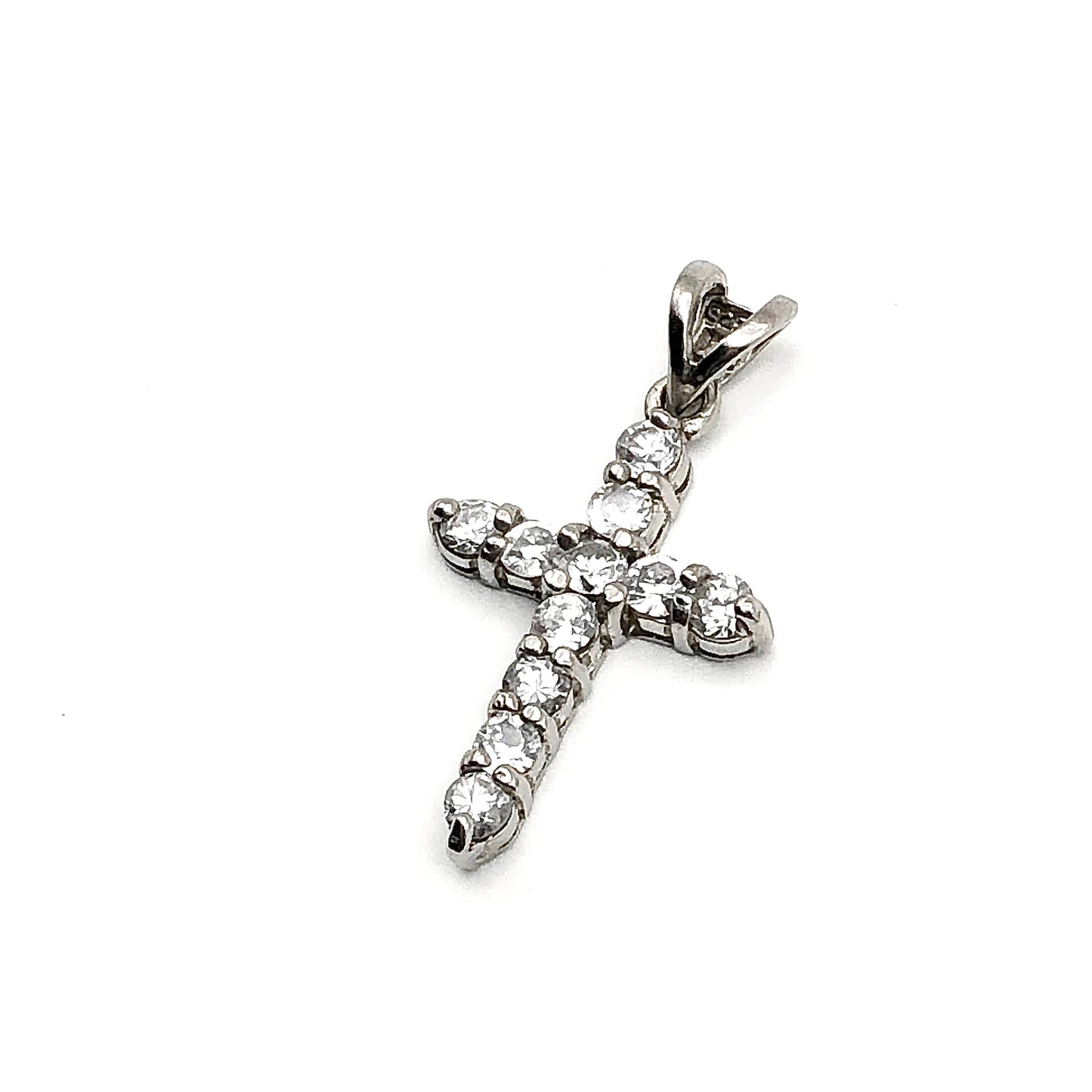 Cross Pendant Silver, Sparkling White Cubic Zirconia Stone Sterling Silver Cross Pendant - Estate Religious Jewelry