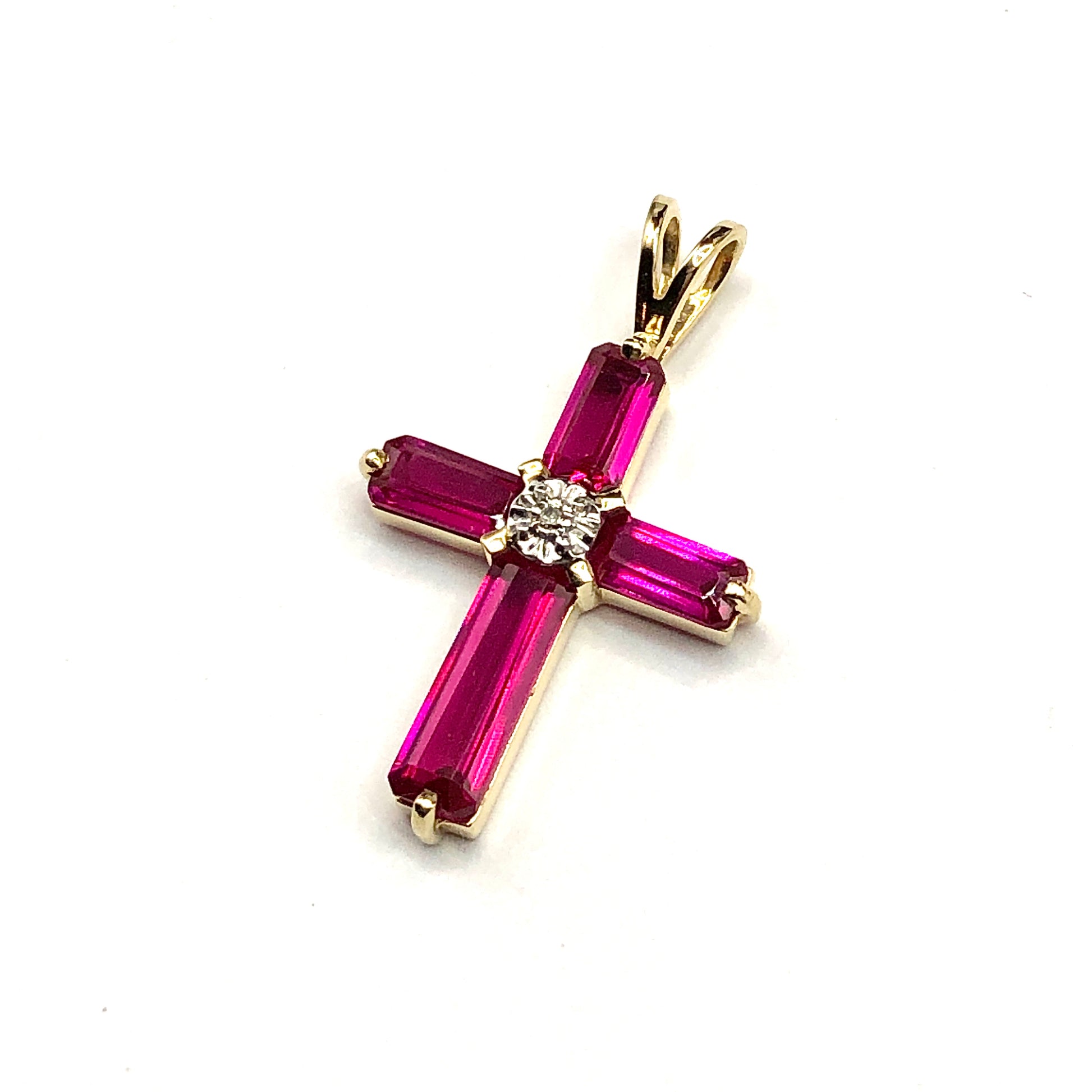 Blingschlingers Jewelry - Cross Pendant - Mens Womens 10k Gold Stunning Ruby Diamond Crucifix Pendant - Gemstone Religious Cross Pendant