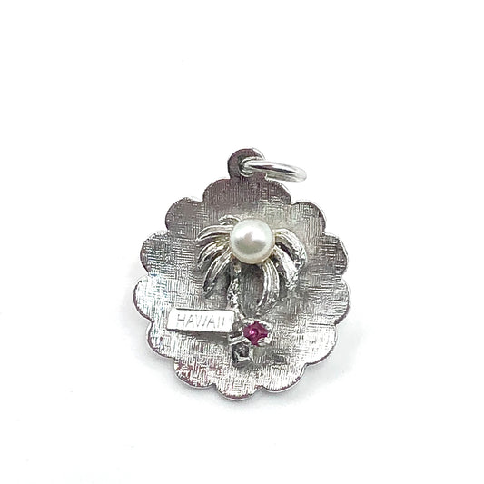 Silver Bracelet Charm, Celebrate Hawaii! Vintage Sterling Silver Palm-tree & Pearl Traditional Travel Charm