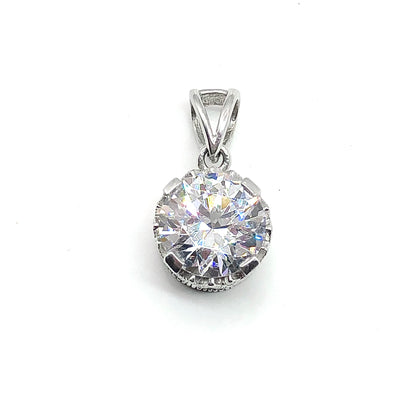 Stone Pendant, Women's White Cubic Zirconia Crown Style Sterling Silver Solitaire Pendant