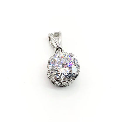 3.8ct White Cubic Zirconia Crown Style Sterling Silver Solitaire Pendant