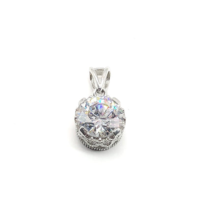 Stone Pendant, Women's White Cubic Zirconia Crown Style Sterling Silver Solitaire Pendant