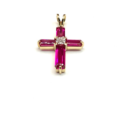 Cross Pendant - Mens Womens 10k Gold Stunning Ruby Diamond Crucifix Pendant - Gemstone Pendant - Discount Jewelry online