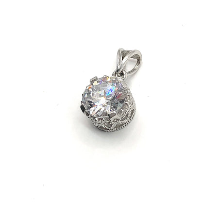 3.8ct White Cubic Zirconia Crown Style Sterling Silver Solitaire Pendant