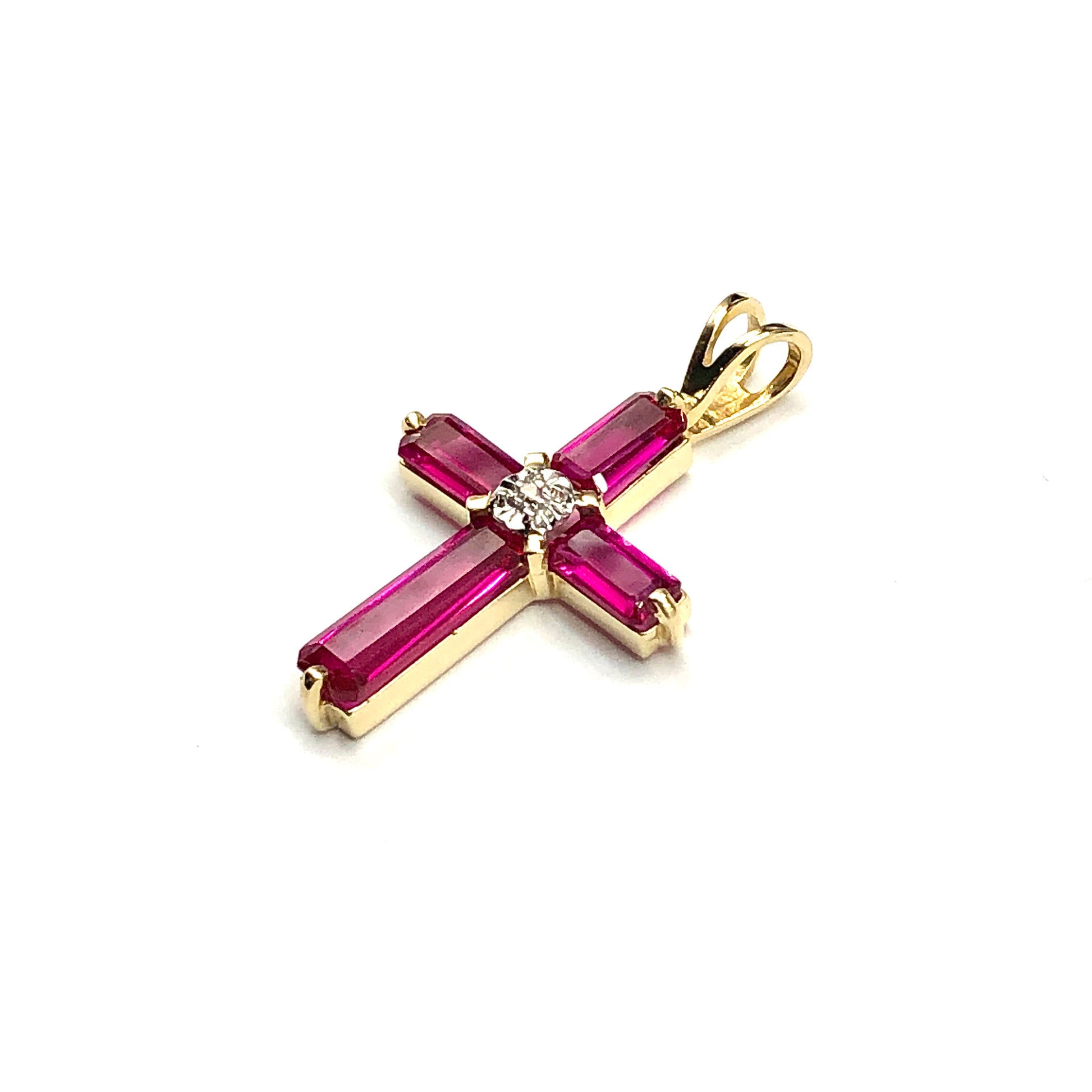 Cross Pendant - Mens Womens 10k Gold Stunning Ruby Diamond Crucifix Pendant - Gemstone Pendant