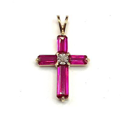 Cross Pendant - Mens Womens 10k Gold Stunning Ruby Diamond Crucifix Pendant - Gemstone Pendant - Discount Jewelry online