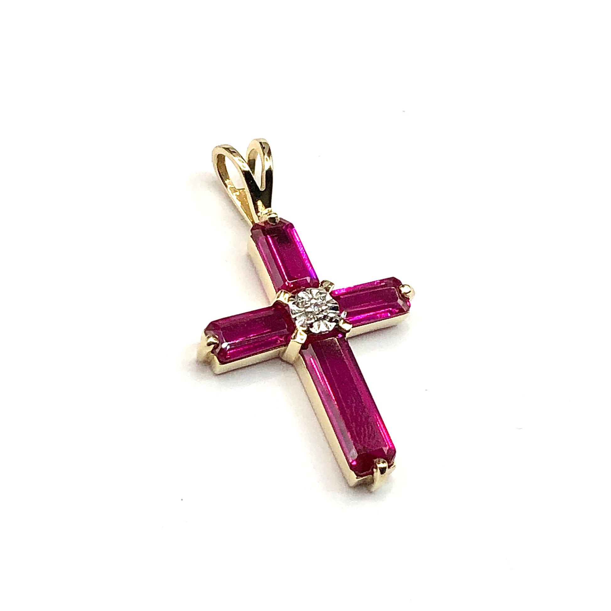 Cross Pendant - Mens Womens 10k Gold Stunning Ruby Diamond Crucifix Pendant - Gemstone Pendant - Blingschlingers
